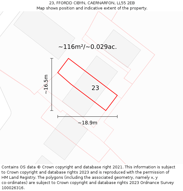 23, FFORDD CIBYN, CAERNARFON, LL55 2EB: Plot and title map