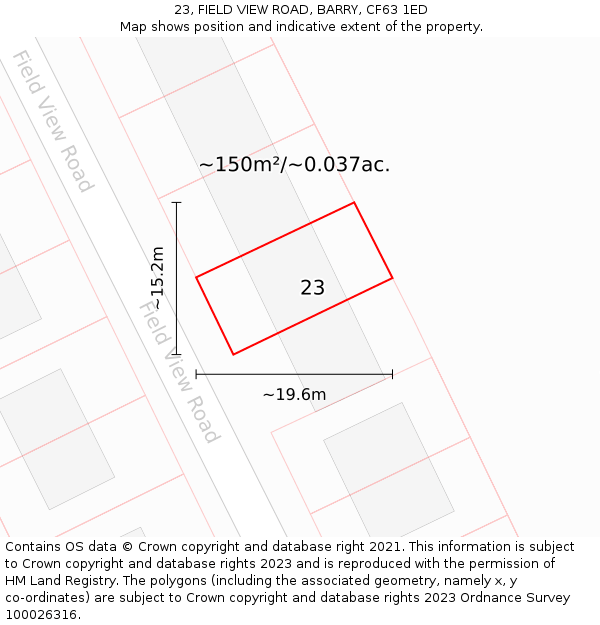 23, FIELD VIEW ROAD, BARRY, CF63 1ED: Plot and title map