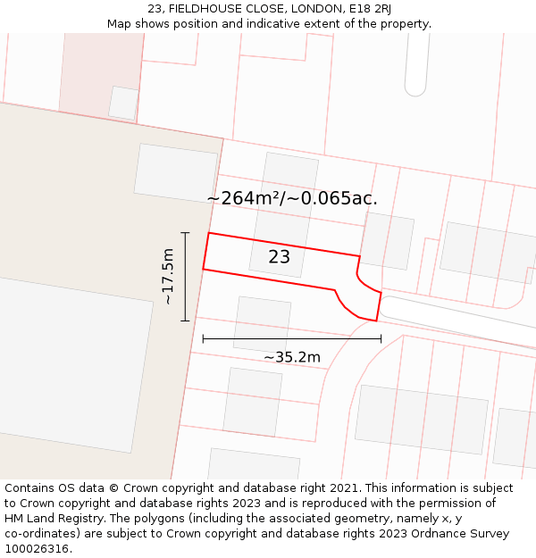 23, FIELDHOUSE CLOSE, LONDON, E18 2RJ: Plot and title map