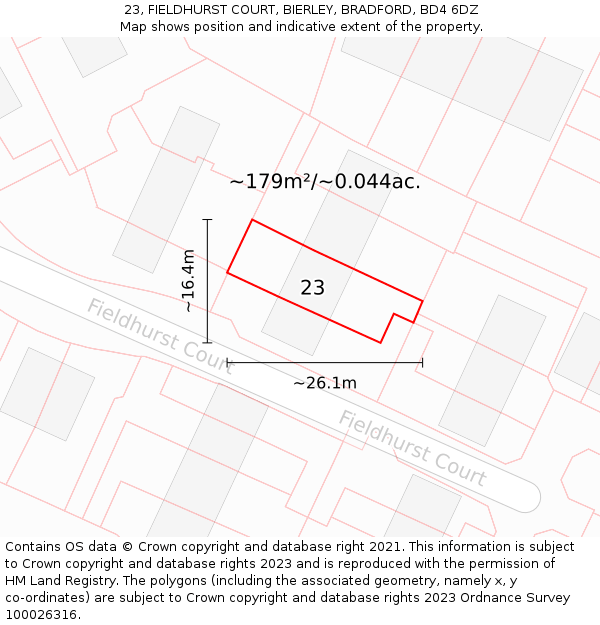 23, FIELDHURST COURT, BIERLEY, BRADFORD, BD4 6DZ: Plot and title map