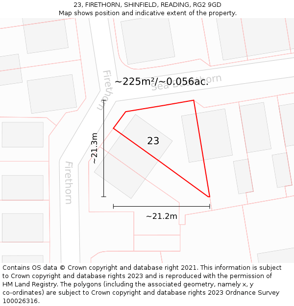 23, FIRETHORN, SHINFIELD, READING, RG2 9GD: Plot and title map