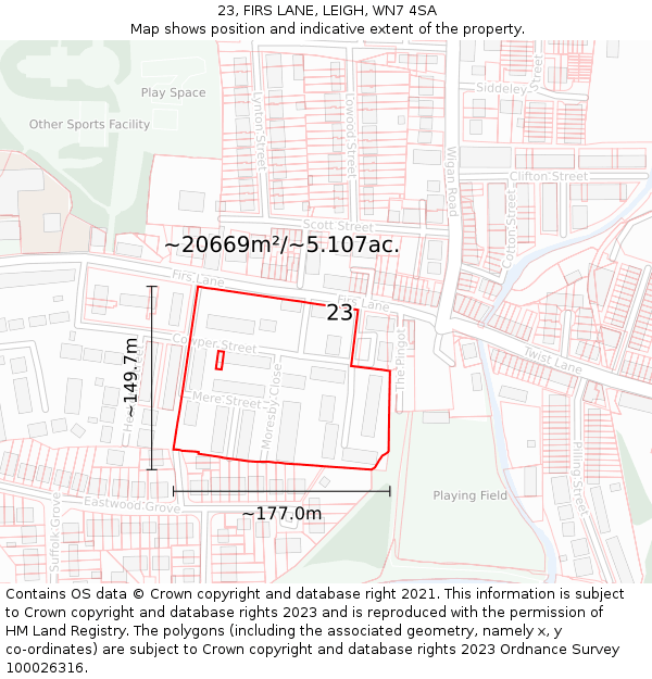 23, FIRS LANE, LEIGH, WN7 4SA: Plot and title map