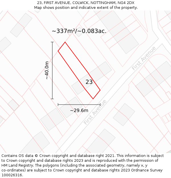 23, FIRST AVENUE, COLWICK, NOTTINGHAM, NG4 2DX: Plot and title map