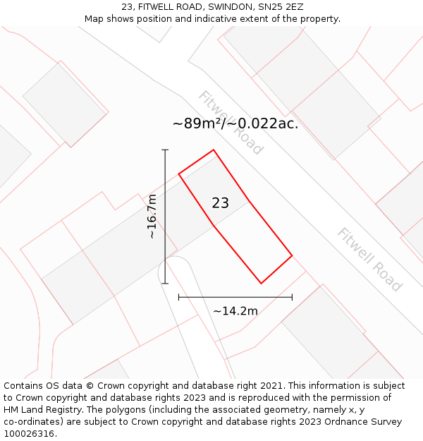23, FITWELL ROAD, SWINDON, SN25 2EZ: Plot and title map