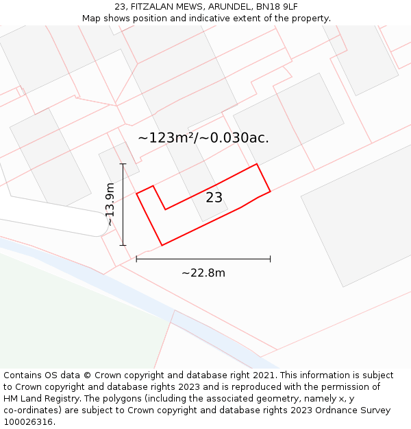 23, FITZALAN MEWS, ARUNDEL, BN18 9LF: Plot and title map