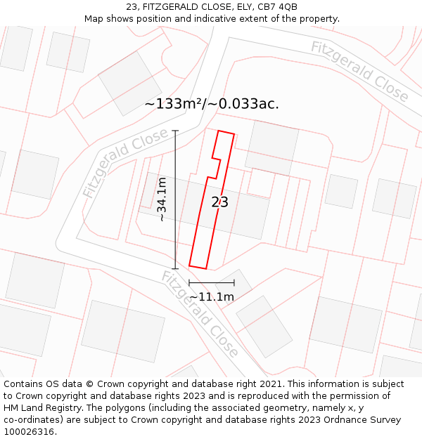 23, FITZGERALD CLOSE, ELY, CB7 4QB: Plot and title map