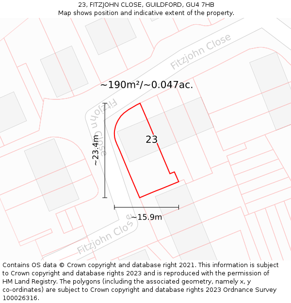 23, FITZJOHN CLOSE, GUILDFORD, GU4 7HB: Plot and title map