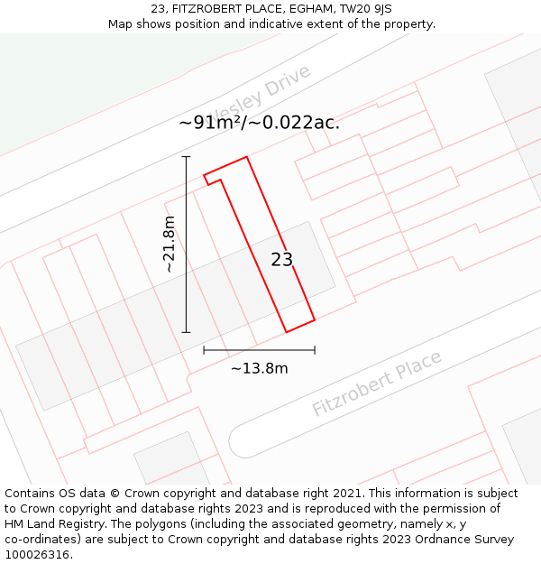 23, FITZROBERT PLACE, EGHAM, TW20 9JS: Plot and title map