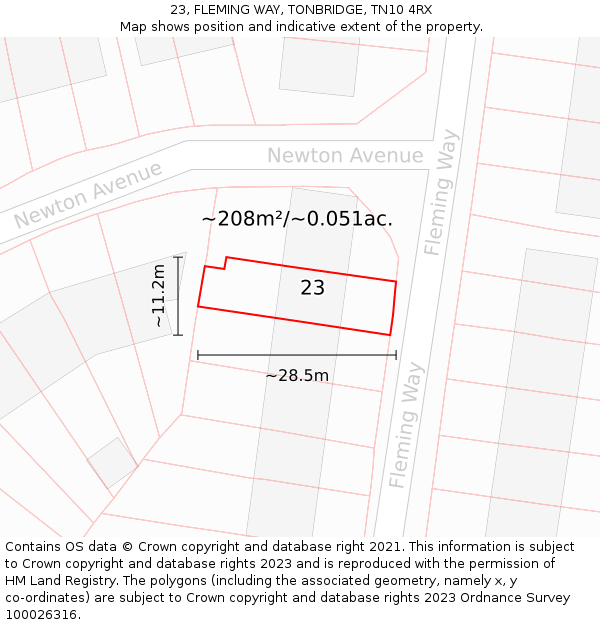 23, FLEMING WAY, TONBRIDGE, TN10 4RX: Plot and title map