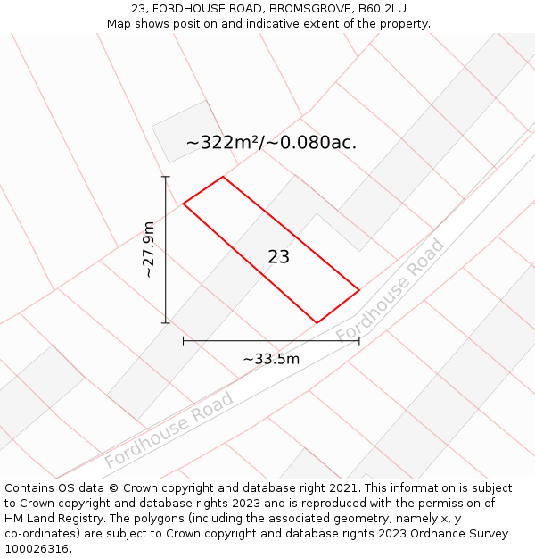 23, FORDHOUSE ROAD, BROMSGROVE, B60 2LU: Plot and title map