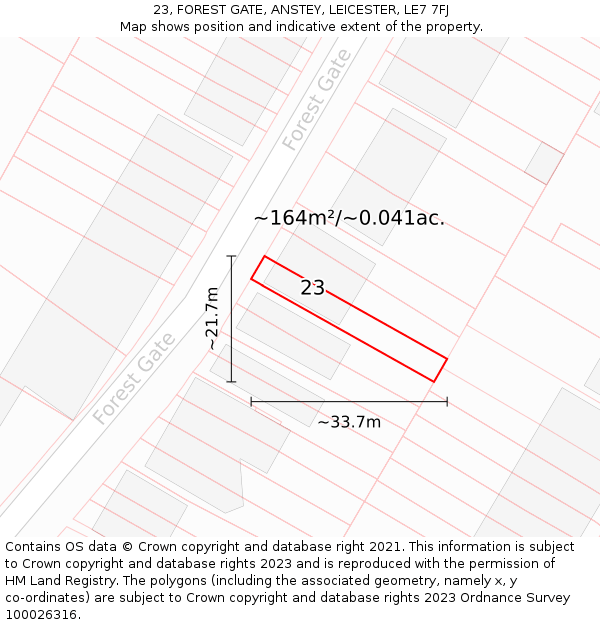 23, FOREST GATE, ANSTEY, LEICESTER, LE7 7FJ: Plot and title map
