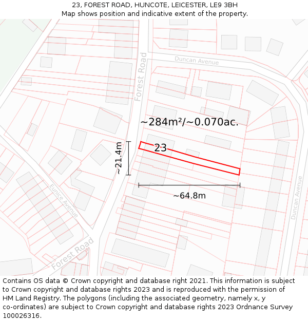 23, FOREST ROAD, HUNCOTE, LEICESTER, LE9 3BH: Plot and title map