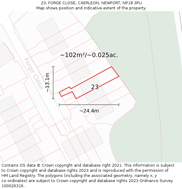 23, FORGE CLOSE, CAERLEON, NEWPORT, NP18 3PU: Plot and title map