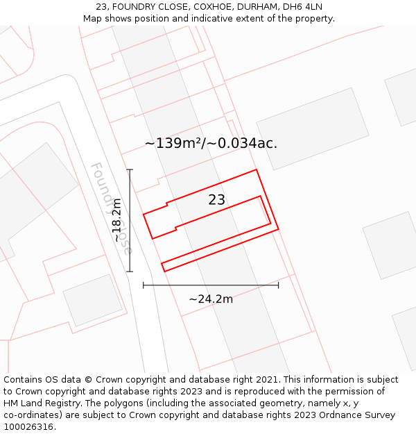 23, FOUNDRY CLOSE, COXHOE, DURHAM, DH6 4LN: Plot and title map