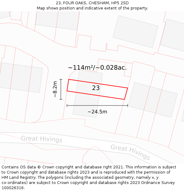 23, FOUR OAKS, CHESHAM, HP5 2SD: Plot and title map