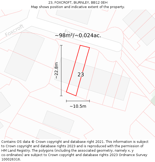 23, FOXCROFT, BURNLEY, BB12 0EH: Plot and title map
