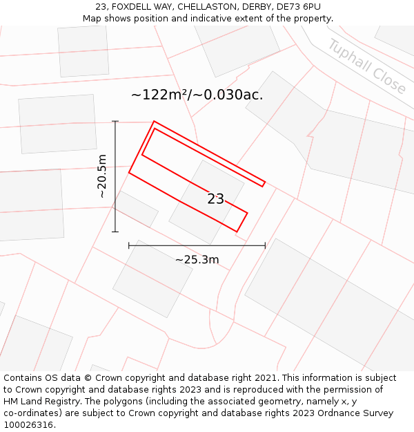23, FOXDELL WAY, CHELLASTON, DERBY, DE73 6PU: Plot and title map