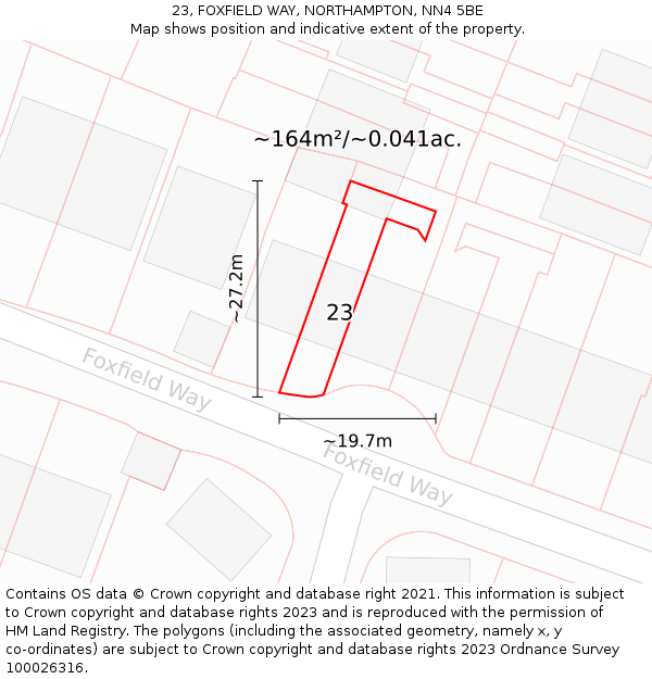 23, FOXFIELD WAY, NORTHAMPTON, NN4 5BE: Plot and title map