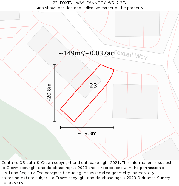 23, FOXTAIL WAY, CANNOCK, WS12 2FY: Plot and title map