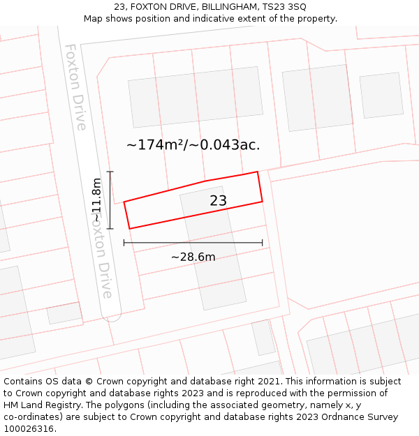 23, FOXTON DRIVE, BILLINGHAM, TS23 3SQ: Plot and title map