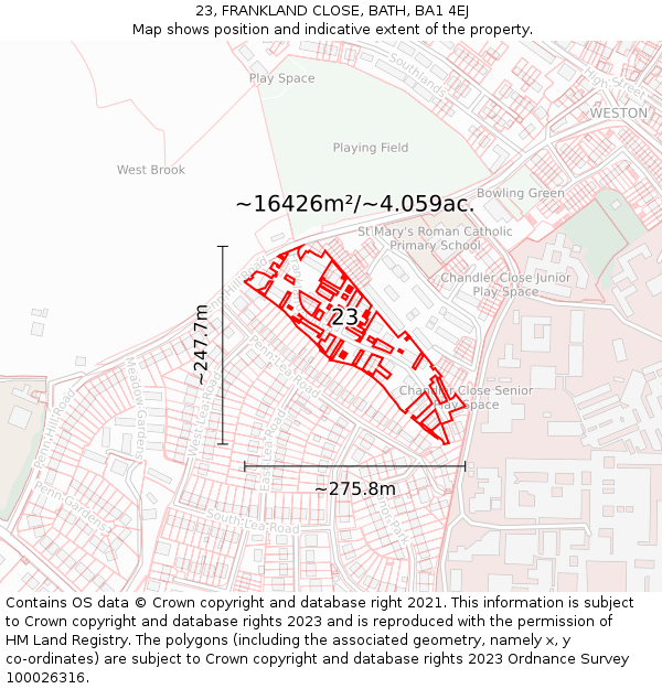 23, FRANKLAND CLOSE, BATH, BA1 4EJ: Plot and title map