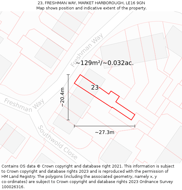 23, FRESHMAN WAY, MARKET HARBOROUGH, LE16 9GN: Plot and title map