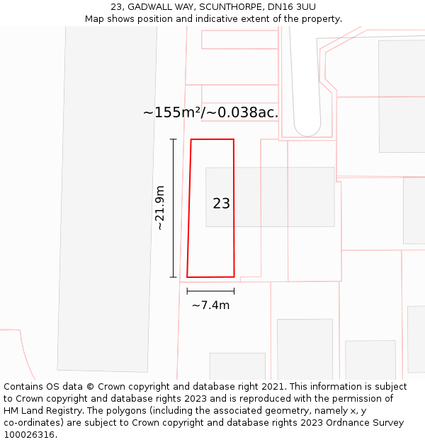 23, GADWALL WAY, SCUNTHORPE, DN16 3UU: Plot and title map