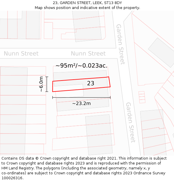 23, GARDEN STREET, LEEK, ST13 8DY: Plot and title map