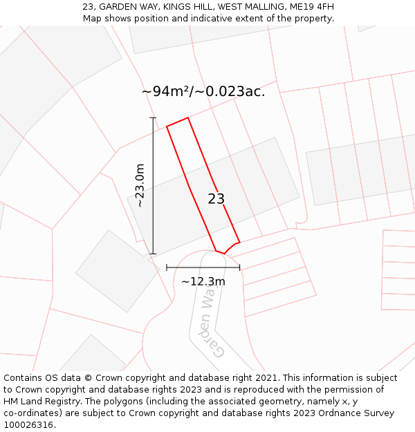 23, GARDEN WAY, KINGS HILL, WEST MALLING, ME19 4FH: Plot and title map