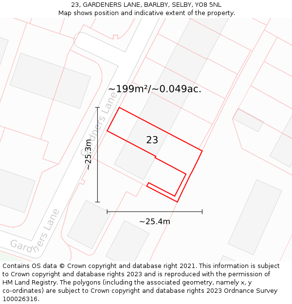 23, GARDENERS LANE, BARLBY, SELBY, YO8 5NL: Plot and title map
