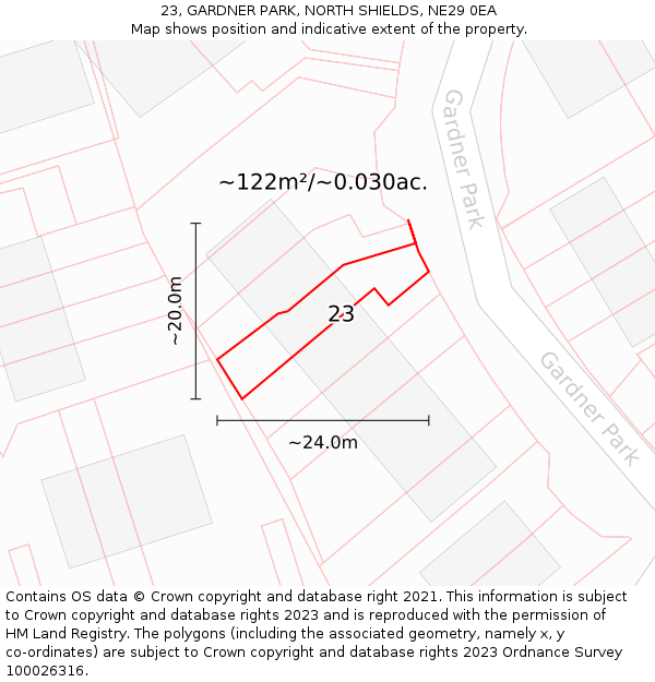 23, GARDNER PARK, NORTH SHIELDS, NE29 0EA: Plot and title map
