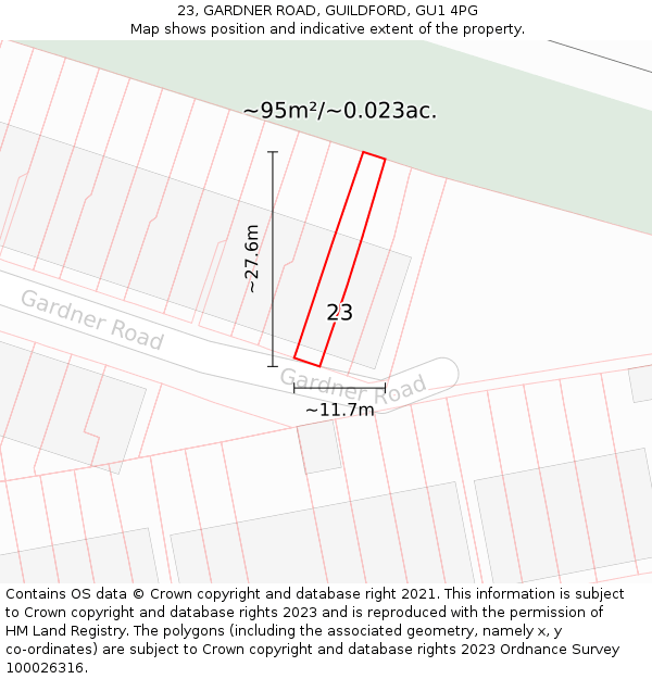 23, GARDNER ROAD, GUILDFORD, GU1 4PG: Plot and title map