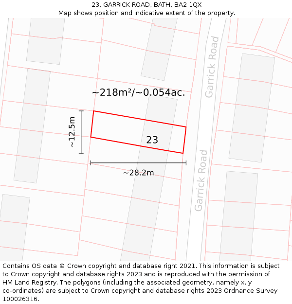 23, GARRICK ROAD, BATH, BA2 1QX: Plot and title map