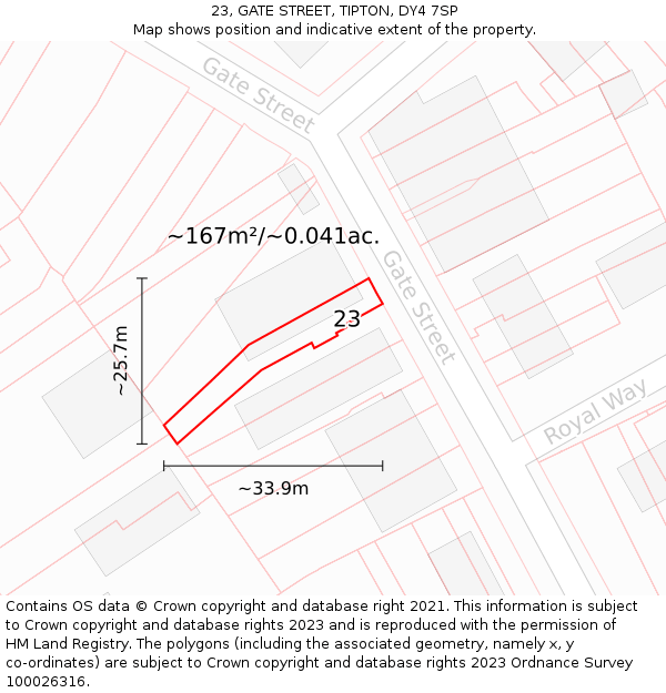 23, GATE STREET, TIPTON, DY4 7SP: Plot and title map