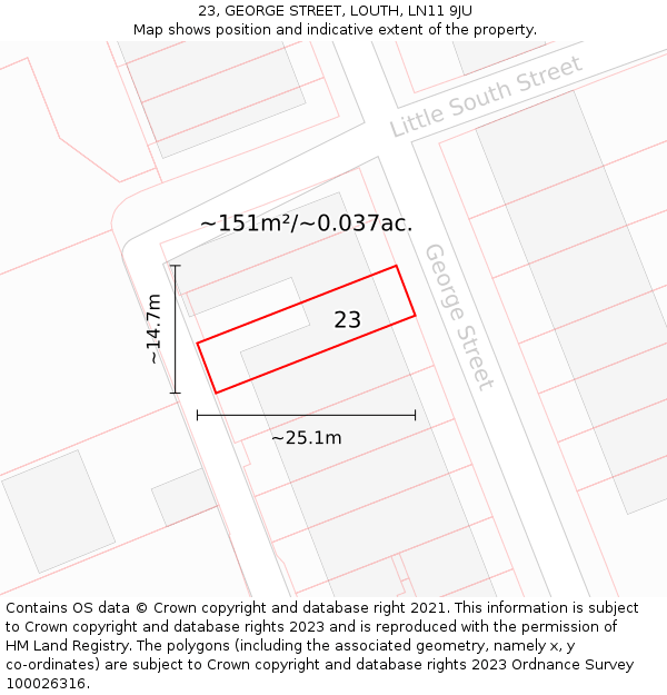 23, GEORGE STREET, LOUTH, LN11 9JU: Plot and title map
