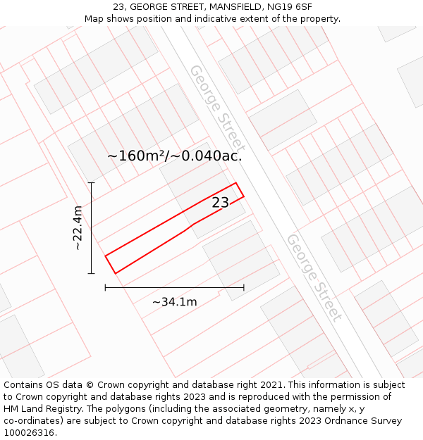 23, GEORGE STREET, MANSFIELD, NG19 6SF: Plot and title map