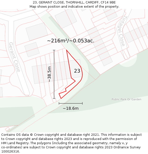 23, GERAINT CLOSE, THORNHILL, CARDIFF, CF14 9BE: Plot and title map