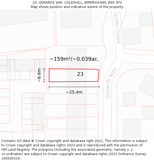 23, GERARDS WAY, COLESHILL, BIRMINGHAM, B46 3FG: Plot and title map