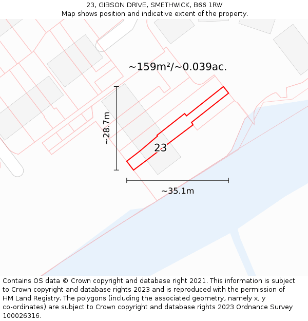 23, GIBSON DRIVE, SMETHWICK, B66 1RW: Plot and title map