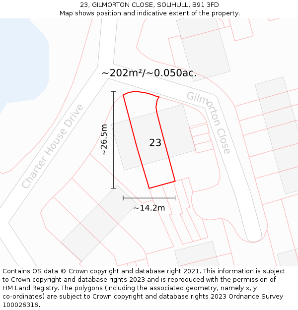 23, GILMORTON CLOSE, SOLIHULL, B91 3FD: Plot and title map