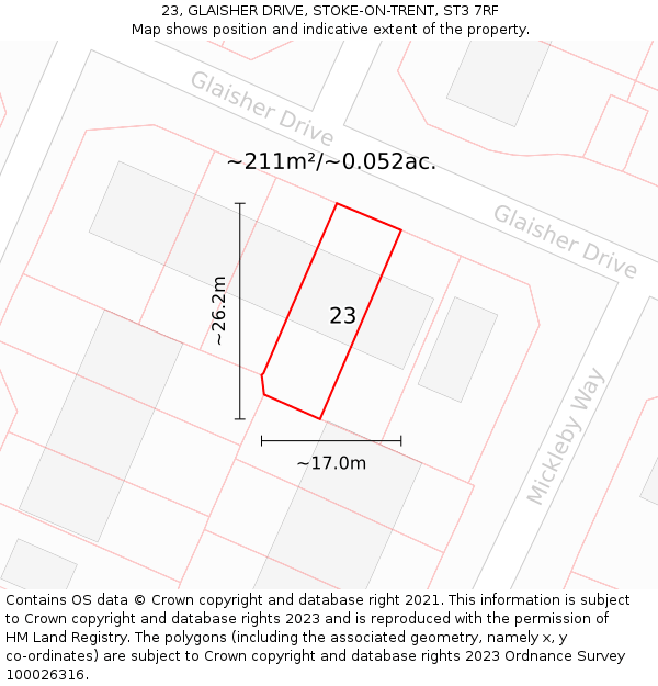 23, GLAISHER DRIVE, STOKE-ON-TRENT, ST3 7RF: Plot and title map