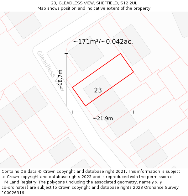 23, GLEADLESS VIEW, SHEFFIELD, S12 2UL: Plot and title map