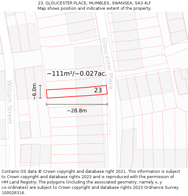 23, GLOUCESTER PLACE, MUMBLES, SWANSEA, SA3 4LF: Plot and title map