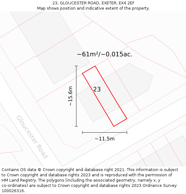 23, GLOUCESTER ROAD, EXETER, EX4 2EF: Plot and title map