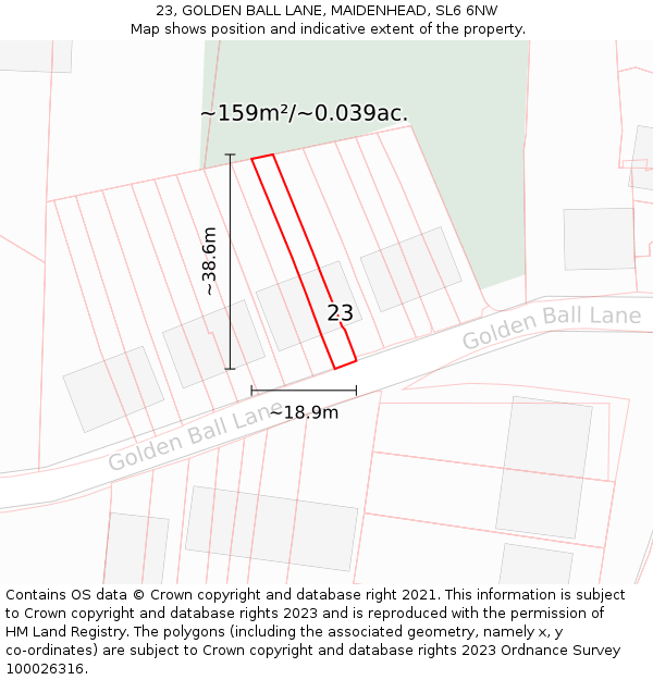 23, GOLDEN BALL LANE, MAIDENHEAD, SL6 6NW: Plot and title map