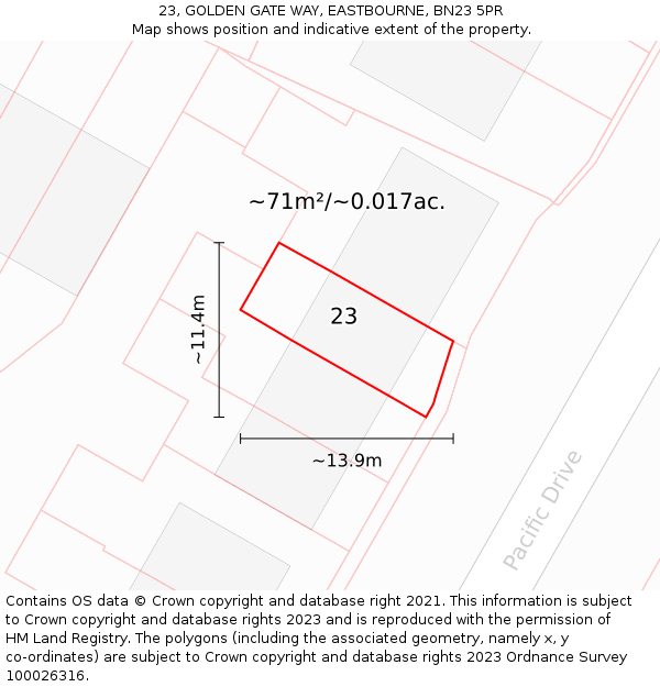 23, GOLDEN GATE WAY, EASTBOURNE, BN23 5PR: Plot and title map
