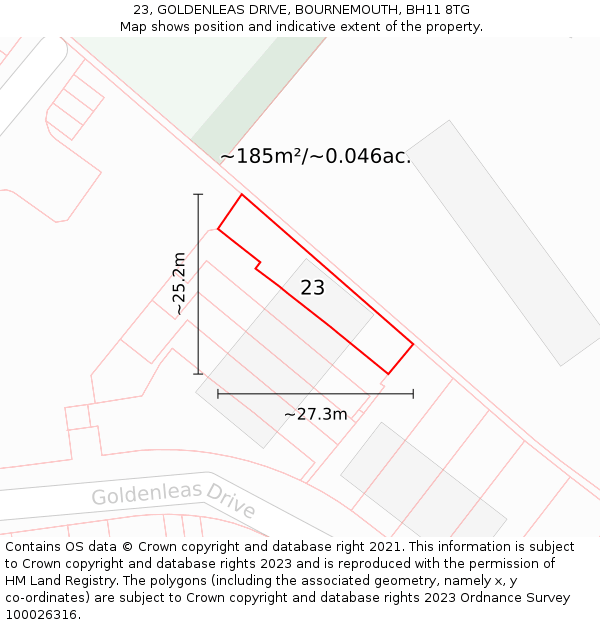 23, GOLDENLEAS DRIVE, BOURNEMOUTH, BH11 8TG: Plot and title map