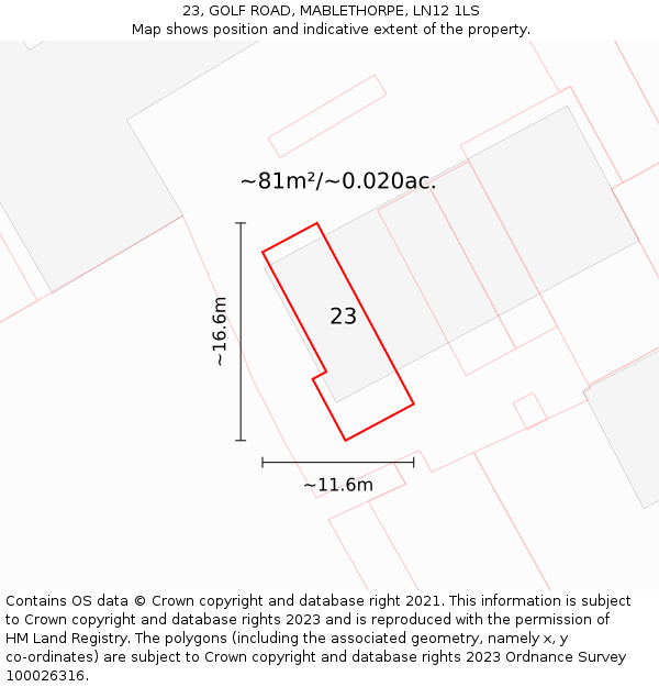 23, GOLF ROAD, MABLETHORPE, LN12 1LS: Plot and title map