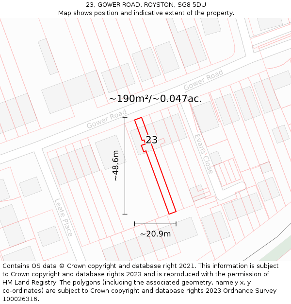 23, GOWER ROAD, ROYSTON, SG8 5DU: Plot and title map