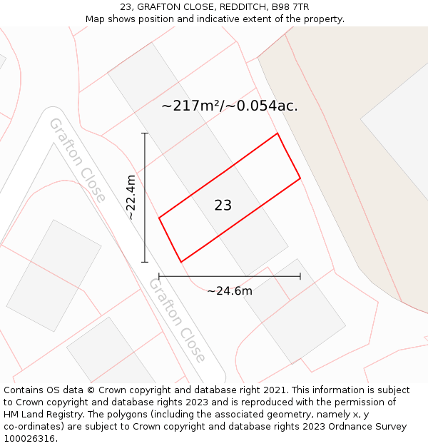 23, GRAFTON CLOSE, REDDITCH, B98 7TR: Plot and title map